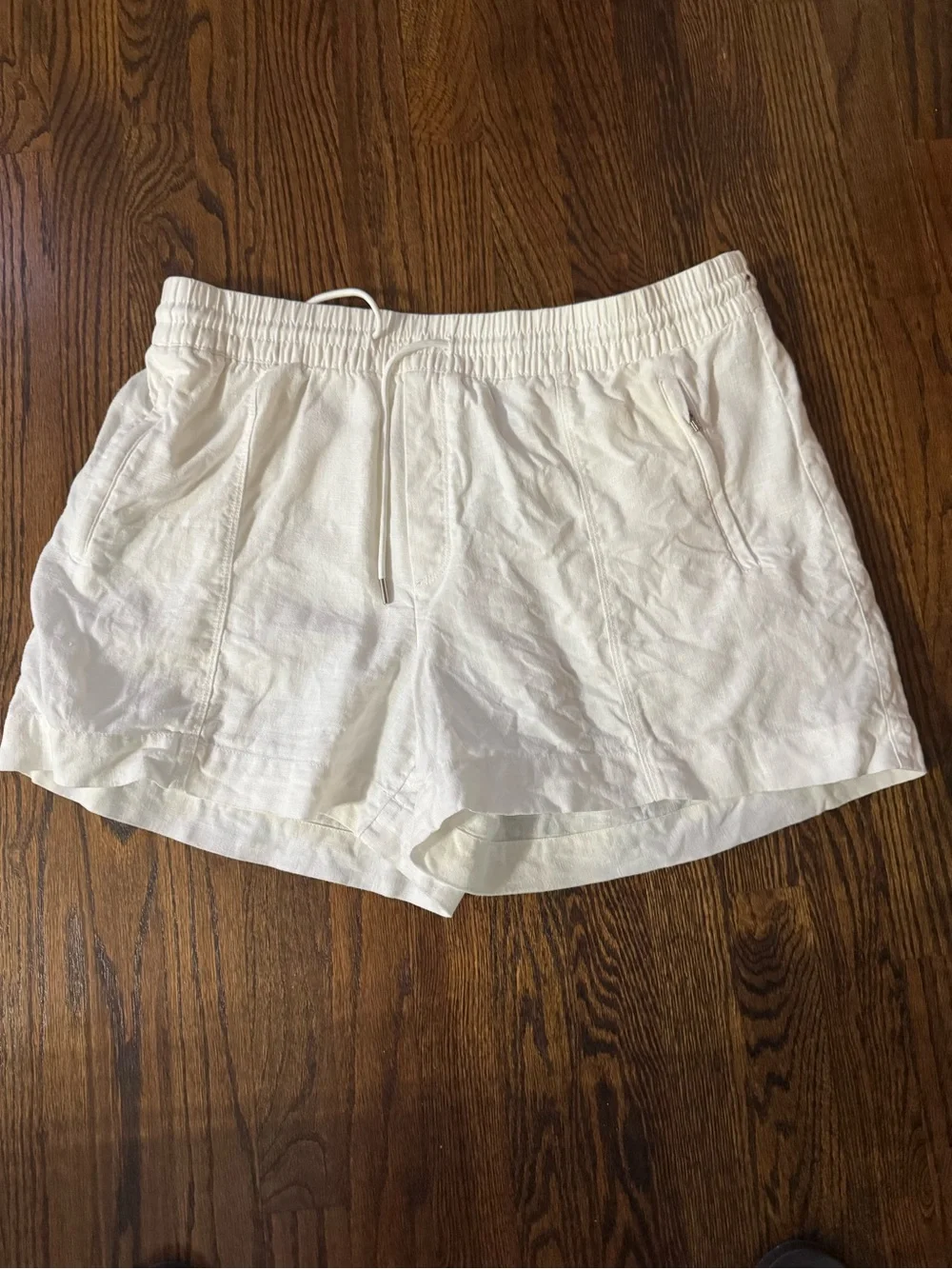 Athleta White Drawstring Linen-Blend Bermuda Shorts